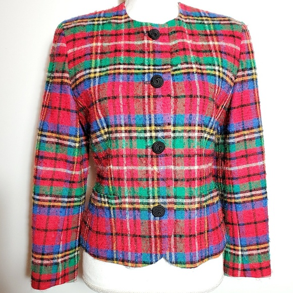 Vtg Pendleton Christmas Plaid Buttoned Blazer - Picture 2 of 8
